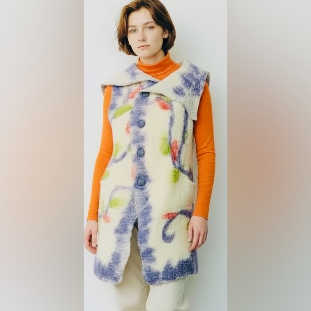 Colorful Artisan NUNO Felted Vest w/3 buttons Med - Picture 5 of 12